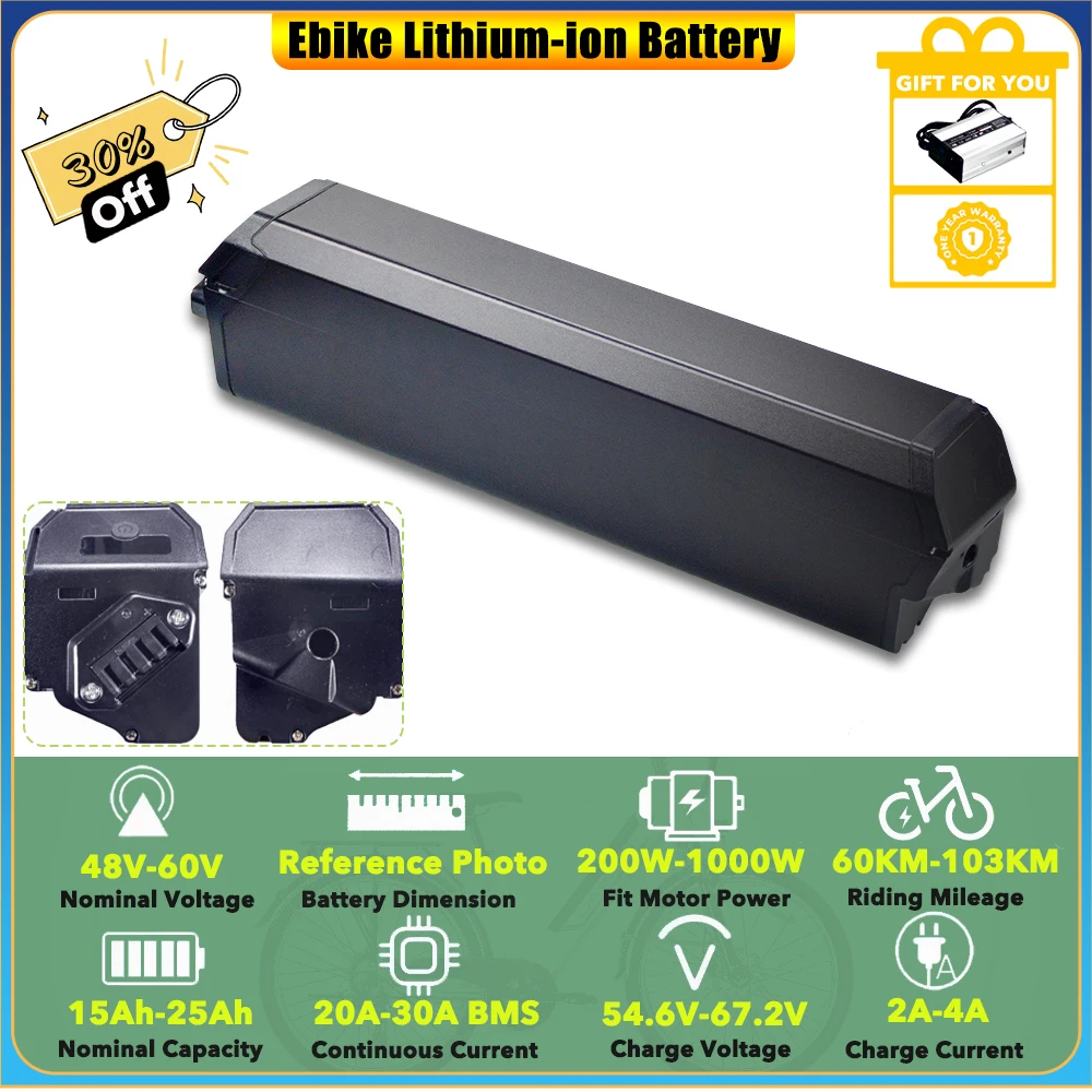 

Интегрированная литиевая батарея G-FORCE RS 48 В 25 Ач для электрического велосипеда с вездеходными жирными шинами HANEVEAR Mamba Venom Double Strike BK9M