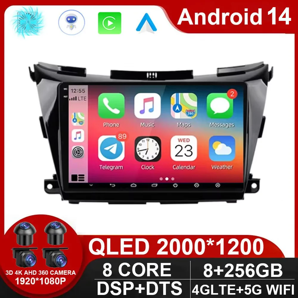 

Autoradio Android 14 For Nissan Murano / Z52 Multimedia 2015 - 2020 Video player Navigation GPS Carplay Car Radio Bluetooth DSP