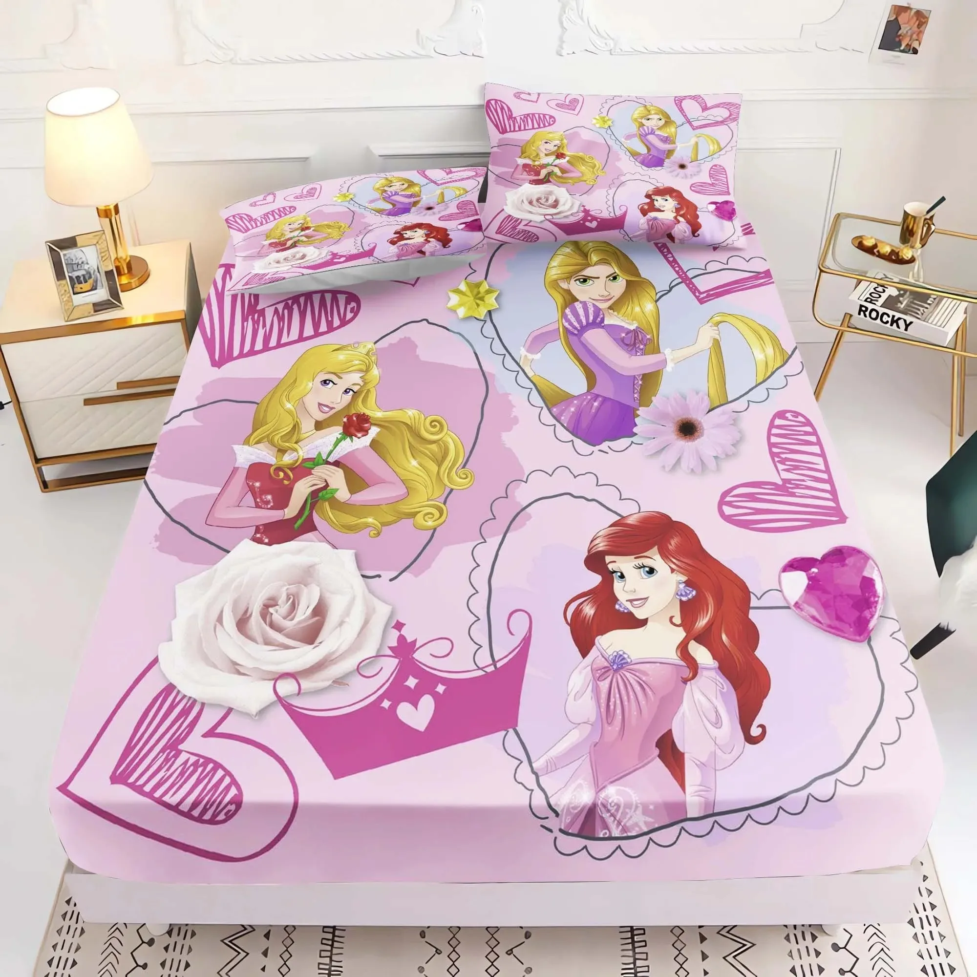 Disney Snow White Fitted Sheet Cover for Teenager,Princess Cartoon Bedding,Cute Ariel Printing Sheets,Bedding Children