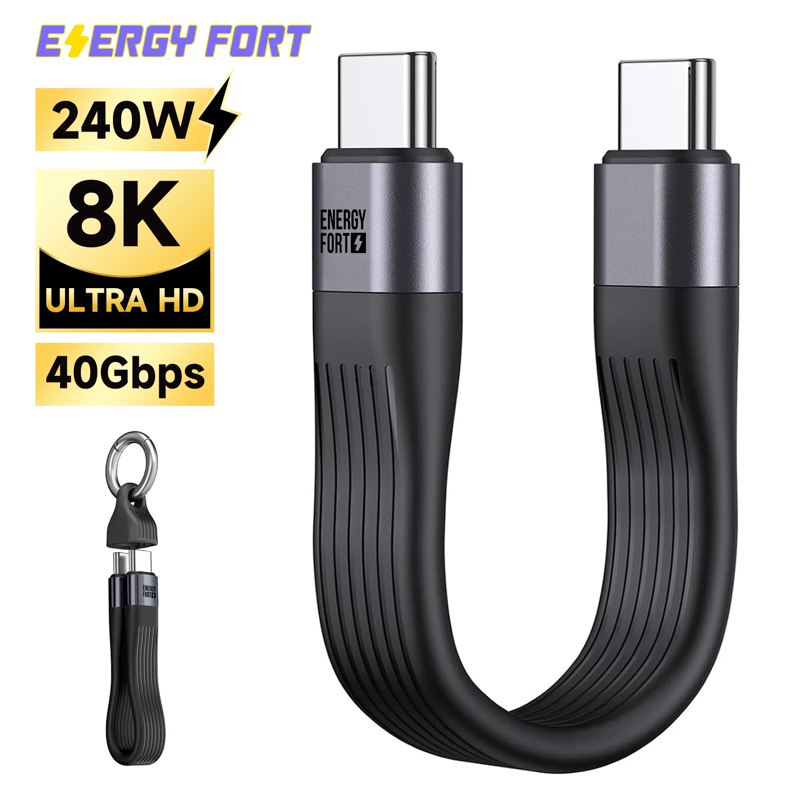 Short USB C Cable PD 240W USB 4.0 Keychain Cord 40Gbps Data Transfer 8K 60Hz Video Display Thunderbolt 3/4 for Type C Device