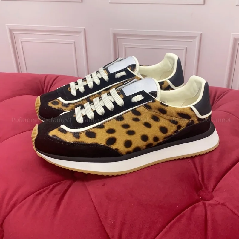 New Men Women Platform Sneakers Sports Shoes Lace Up Leopard Print Thick Sole Casual Shoes Women Loafers Walking Shoes Size35-46
