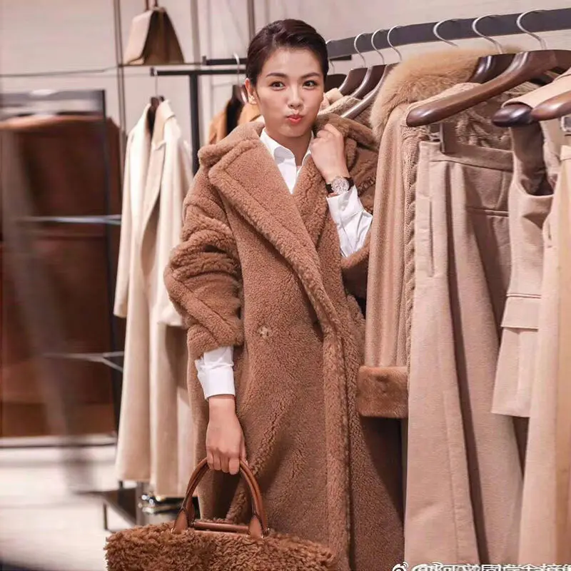 Winter 2024 Women Solid Lamb Fur Coat Long Sleeve Casual Fleece Jacket Turn Down Collar Long Teddy Coat Outerwear