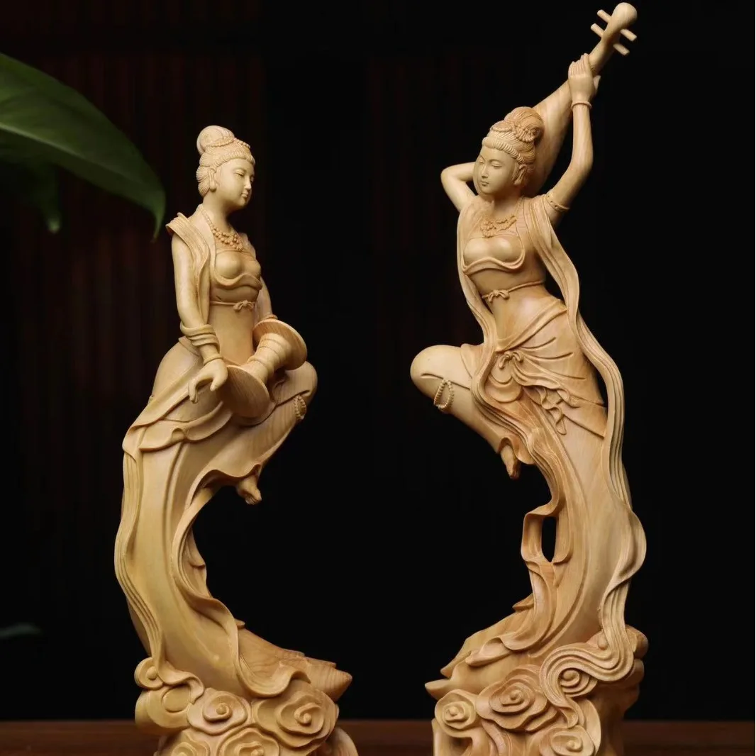 Small leaf boxwood carving flying lady beautiful woman solid wood wood