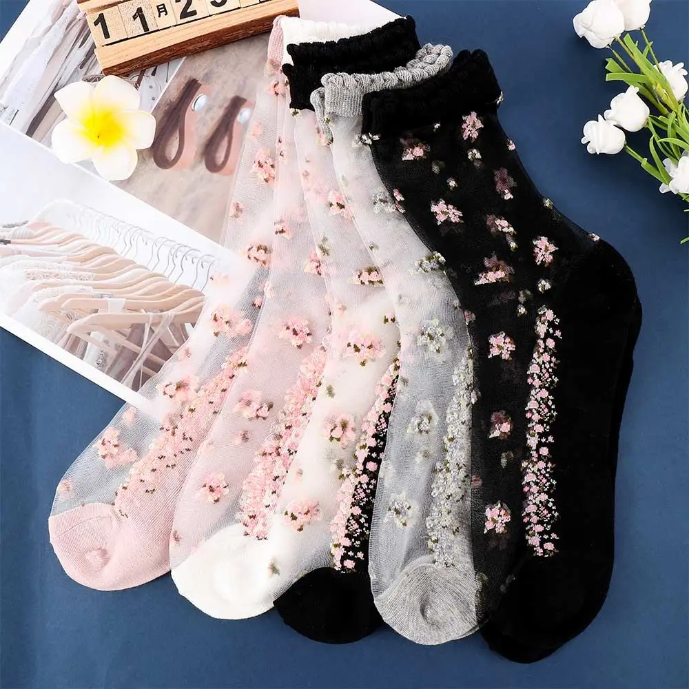 Leisure Transparent Glass Silk Thin Bow Jacquard Ankle Socks Socks Short Sock Crystal Sock