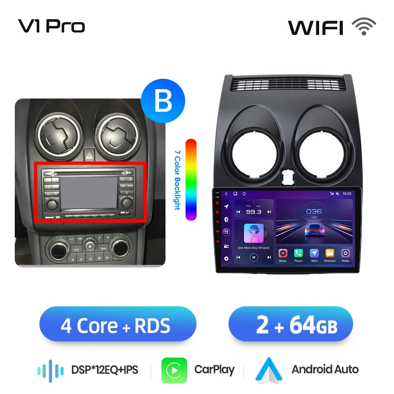 Junsun draadloze CarPlay Android Auto autoradio voor Nissan Qashqai (J10) 2006-2013 met ingebouwde koelventilator, Android GPS navigatie, multimediaspeler, WiFi, DSP, RDS, BT, SWC, IPS touchscreen,