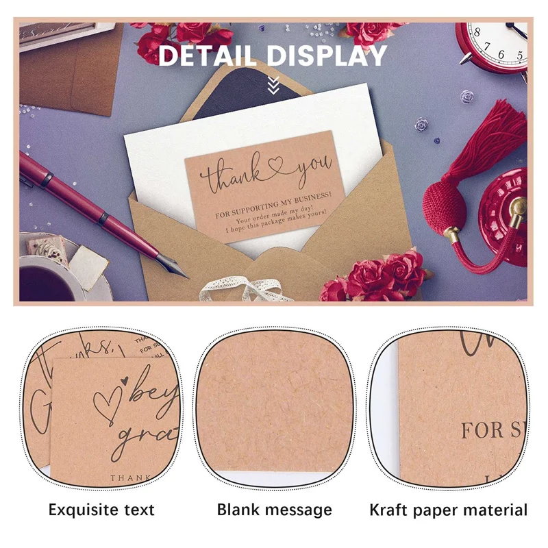 120 Pcs Exquisite Kraft Paper Thank You Cards ,For Small Business Appreciation Card Gift Decoration Cards