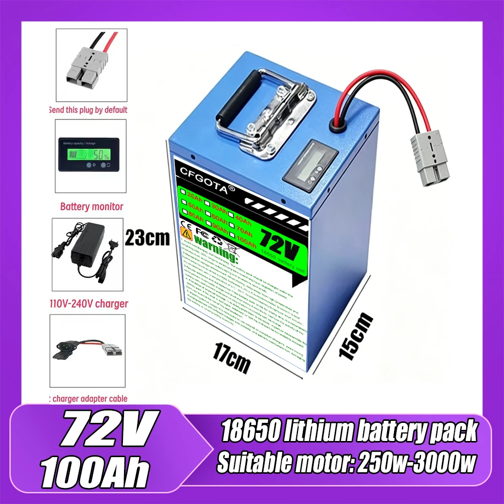 

72V 100Ah Electric scooter/Bike Lithium Battery Pack 500-2500W Motor battery for Bicycle Scooter Motorcycle with Charger