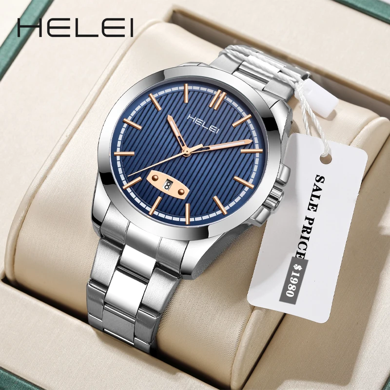 

HELEI retro classic men's watch business light luxury men's stainless steel strap sports fashion quartz wristwatch gift for men