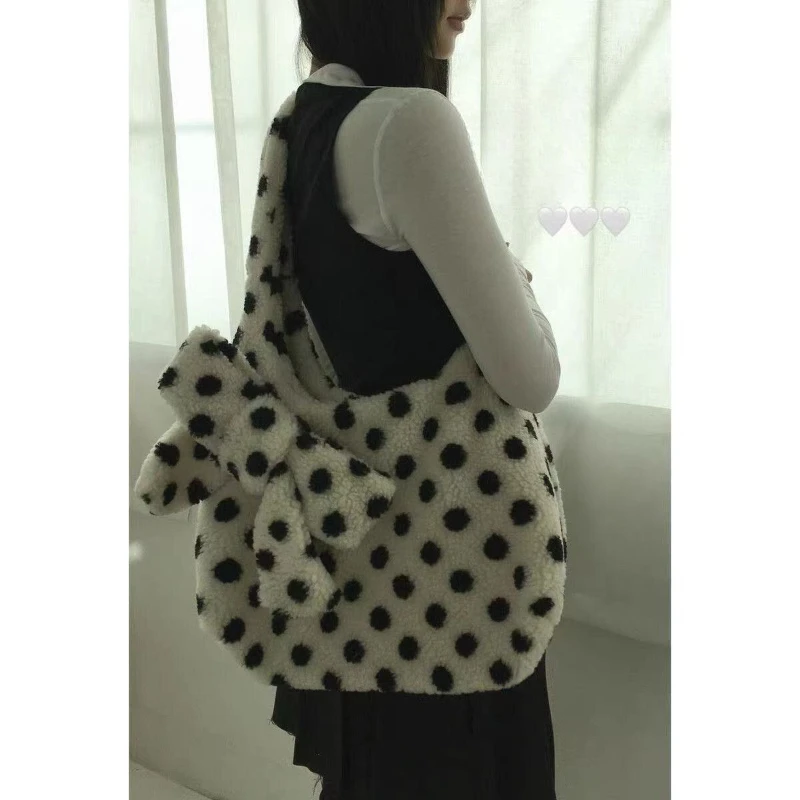 

Модная женская сумка-тоут на одно плечо с принтом в горошек, большая вместимость, осень-зима 2026, повседневная, простая, элегантная