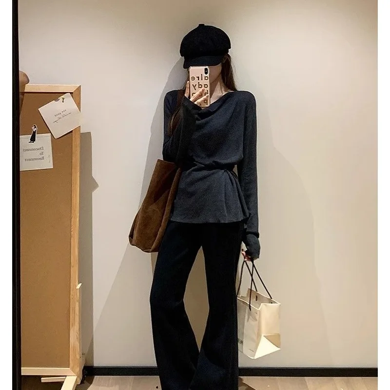 レディース スリムフィット ロングトップ カジュアル ベースレイヤー ポリエステル混紡 レギュラー丈 無地