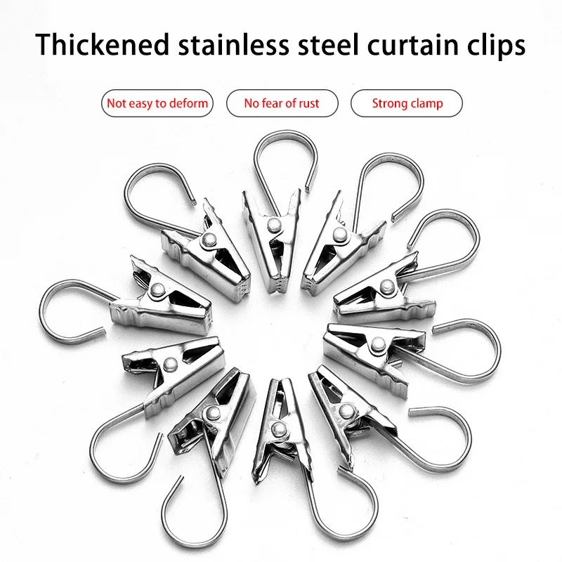 Stainless Steel Curtain Clips Rings Shower Curtain Hooks Multi-purpose Window Bath Curtain Fastener Clips For Bathroom Shower
