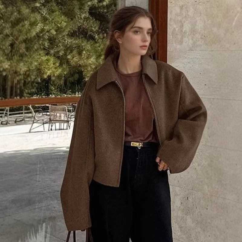 American Jacket Relaxed Oversized Cropped Jacket Lapel Retro Lightweight Jacket Minimalist Functional All-Season Jackets
