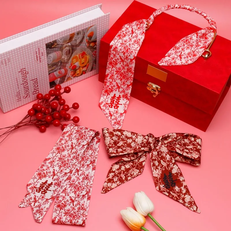 New Arrival: Festive Red Silk Scarf Ribbon Versatile Long Ribbon Gift Box Decoration Elegant and Festive Neck Scarf