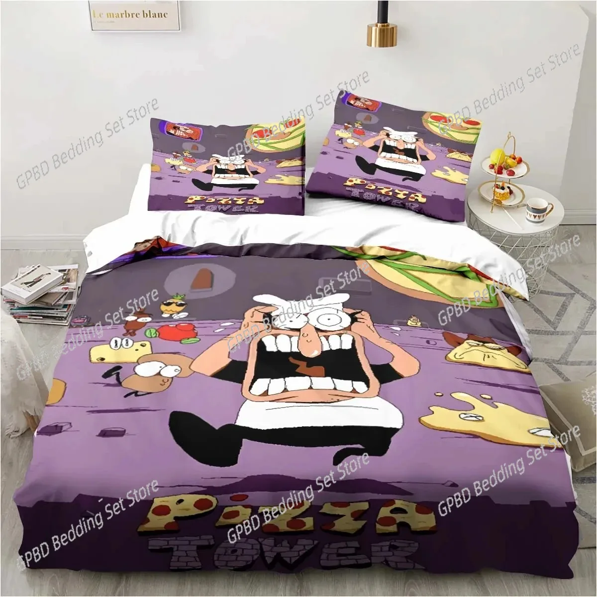 Pizza Tower Classic Pixel Style Bedding Set,Duvet Cover Bed Set Quilt Cover Pillowcase,King Queen Twin Size Boys Girls Adults