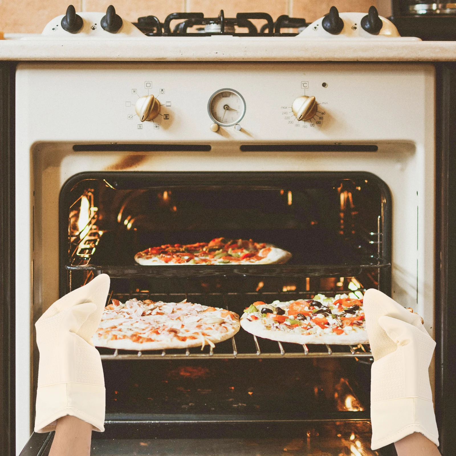 

Anti scald Non slip Gloves Honeycomb Silicone Oven Mitts Baking Grilling Kitchen Heat Insulated Cooking Mittens Lightweight