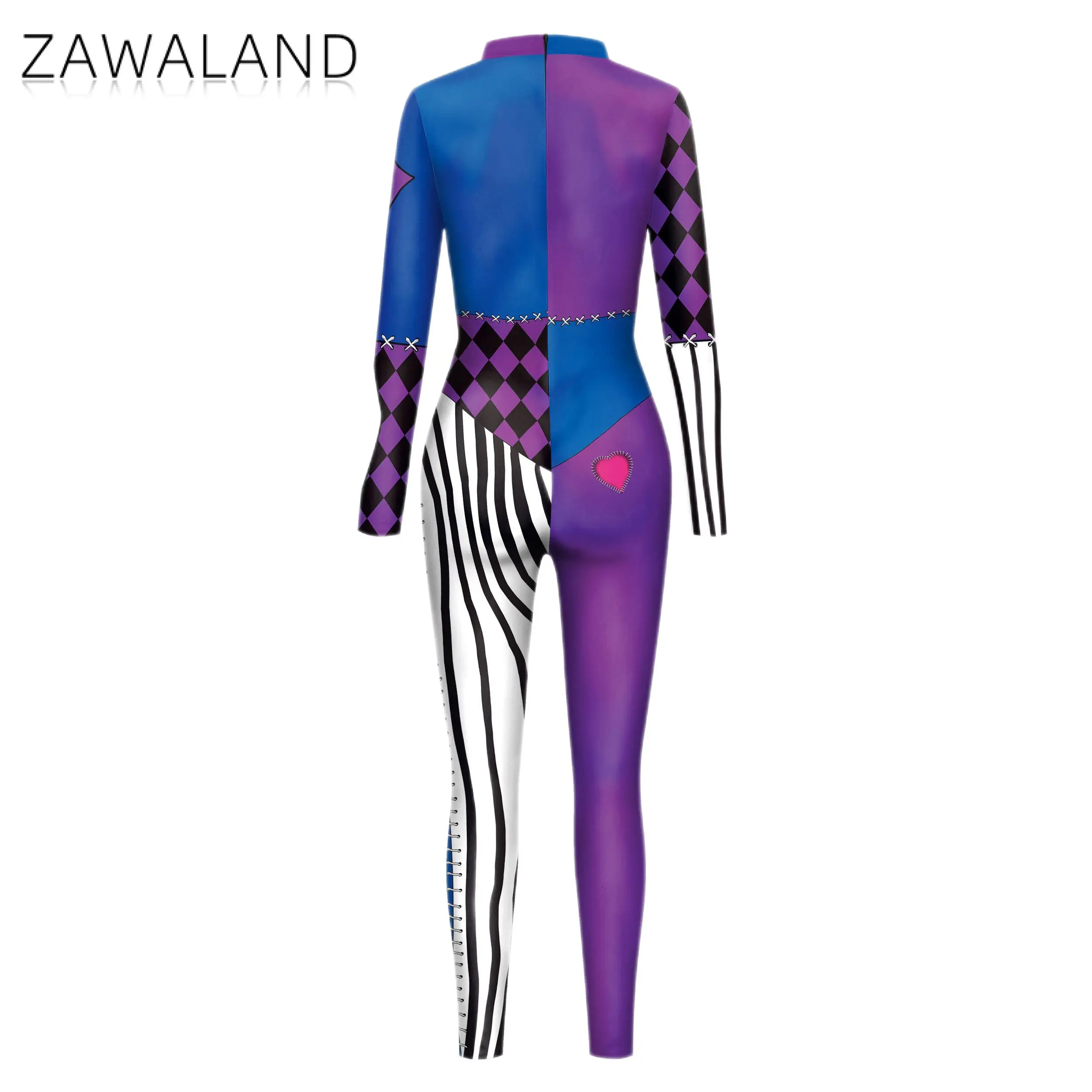 Zawaland Vrouwen Jumpsuit Grappige Cosplay Clown Kostuum Vermomming Outfit Carnaval Halloween Feest Lange Mouw Fitness Zentai Bodysuit