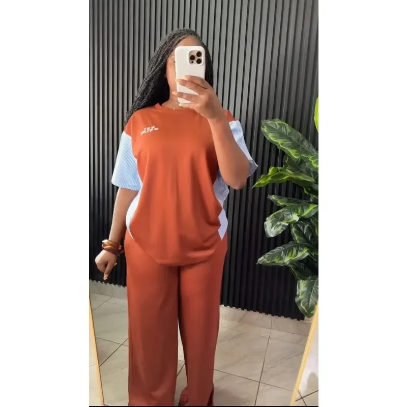 2ピース-レディースセット-ダシキ-アフリカ服-夏-秋-新ファッション-半袖トップスとパンツスーツ-パーティー-レディース-マッチングセット