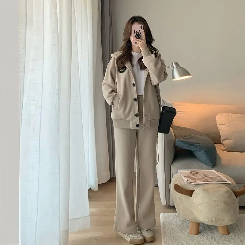 Fashion Sports Set Women\'s 2023 Autumn/Winter New Korean Hooded Casual Top Wide Leg Pants Elegant Women\'s Two Piece Set