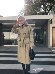 UK Brand new Fashion 2024 Fall /Autumn Casual Double breasted Simple Classic Long Trench coat with belt Chic Female windbreaker