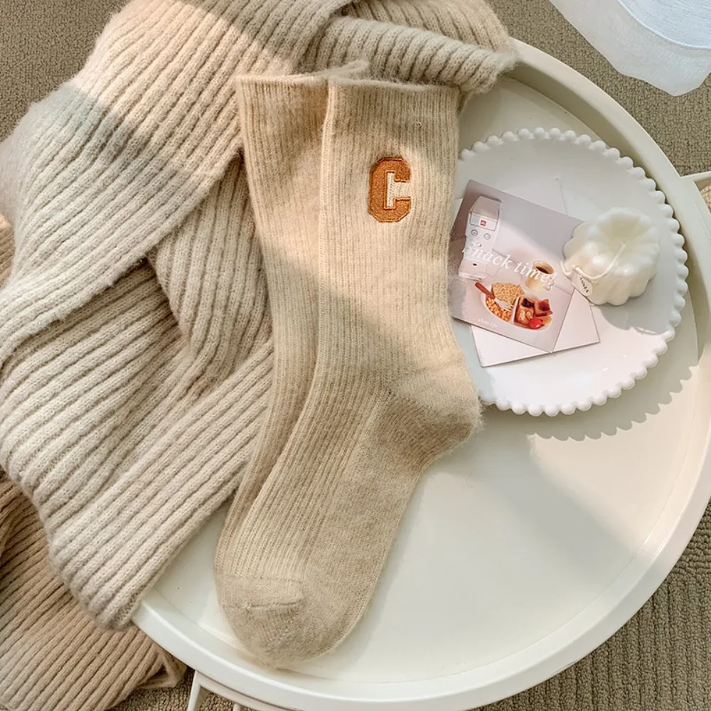 

Fashion Polyester Wool Women Wool Socks Solid Color Knitted Snow Boot Socks Keep Warm Long Cashmere Sock Women