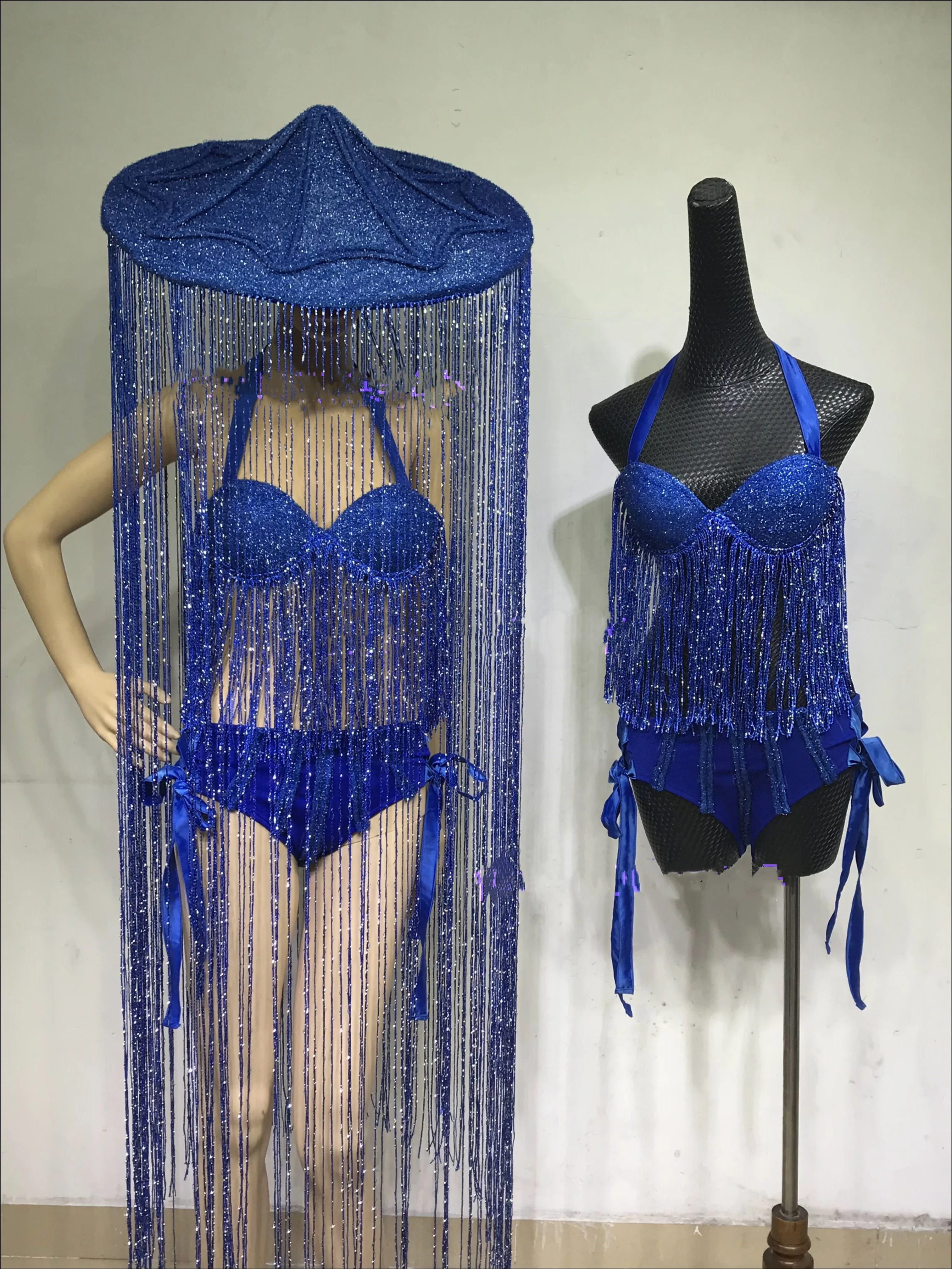 2025 جديد أنثى هامش بيكيني جوجو ملابس رقص الجاز شرابة قبعة المرحلة زي ملهى ليلي المغني راقصة أداء الهذيان الملابس