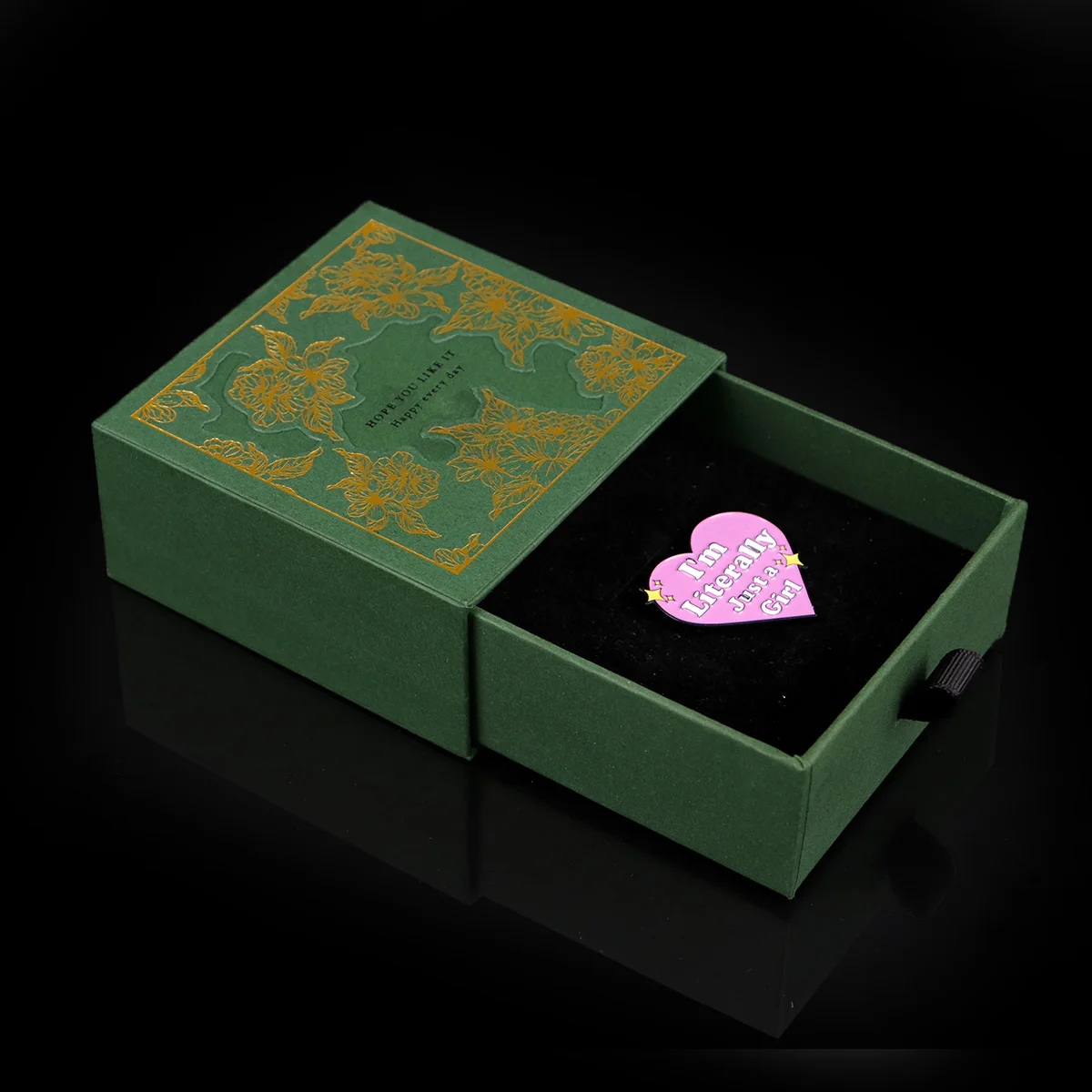 مجرد فتاة المينا دبوس القلب يقتبس شارات على ظهره المرأة دبابيس قبعة التلبيب دبابيس تأثيري اكسسوارات اللعب هدية صندوق