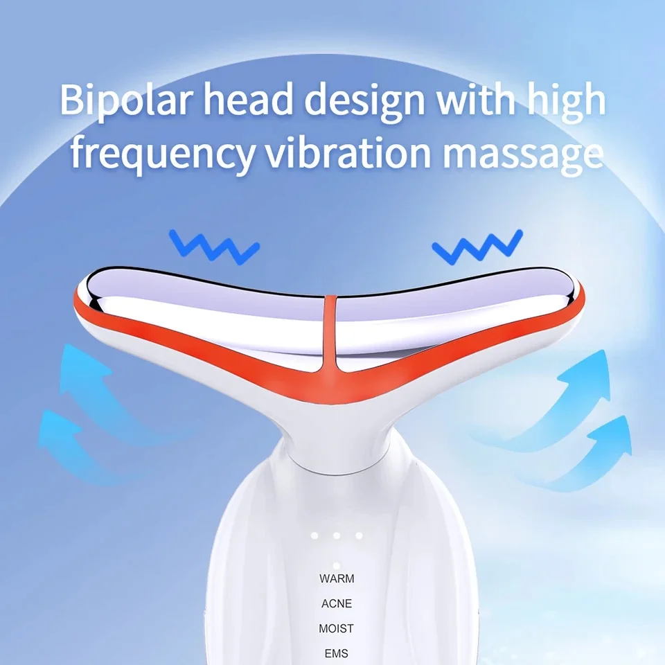 Neck Beauty Device Facial Massager LED Photon Microcurrent Face Lifting Firming Wrinkle Removing Whitening Hot Compress Device