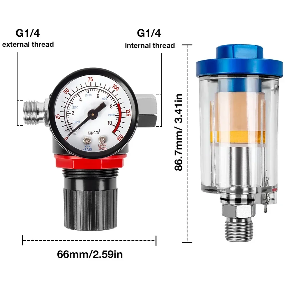 

0-150 PSI Air Pressure Regulator Gauge Multi Unit Display PSI BAR kgcm2 kPa Metal Body Red Black Ring for Spray