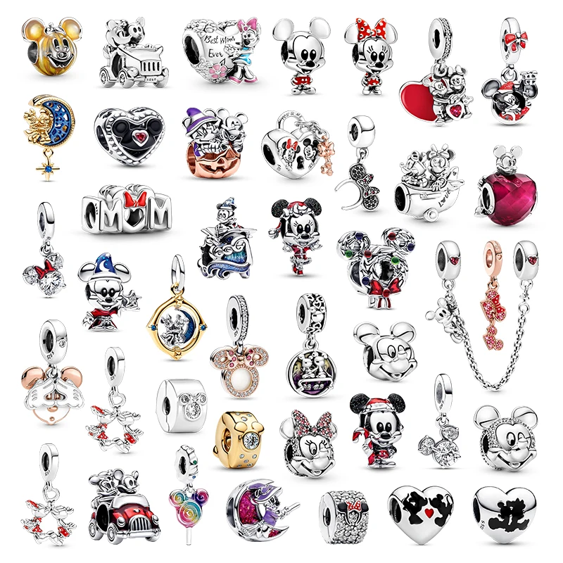 

Disney 925 Sterling Silver Beads Mickey and Minnie Series Charms fit Snake Chain Bracelets or Necklaces for Women DIY Jewelry
