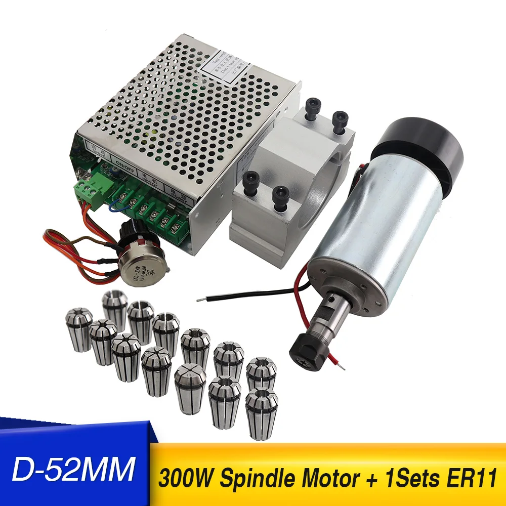 

CNC 300W Spindle Motor + 1Sets ER11(1-7mm 13Pcs ) chuck +52mm Mount Bracket + spindle power supp For PCB Engraving