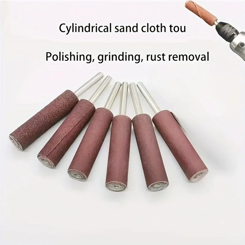 large cylindrical with handle, emery cloth grinding head, polishing, grinding head, sandpaper stick, louver grinding head