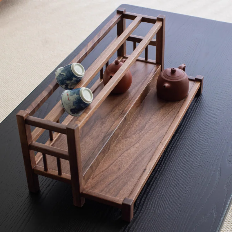North American black walnut solid wood tea set, teacup holder, purple sand teapot storage rack, desktop display, Bogu rack, stor