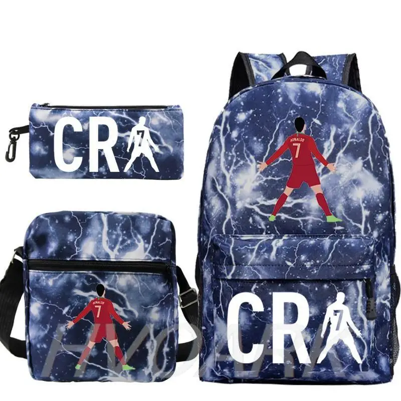 3pcs Football CR7 Backpack 3D Printe Teens Shoulder Bags Women Men High School Students School Bags