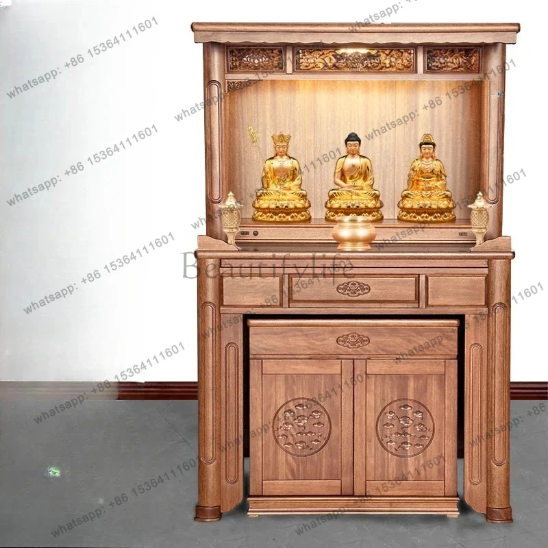

Shrine in legno massello Nuovo armadio verticale cinese Buddha domestico che offre armadio Santuario leggero di lusso