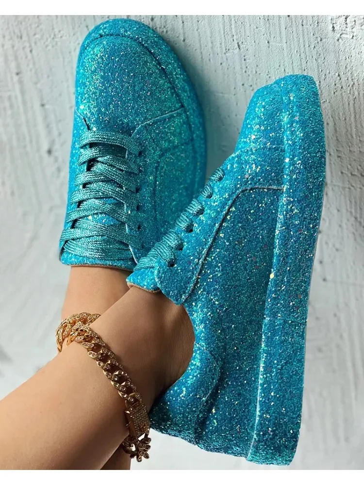 2024 New Woman Sneakers donna argento lucido bellissime scarpe vulcanizzate traspiranti Casual Platform Bling Sneakers primavera autunno