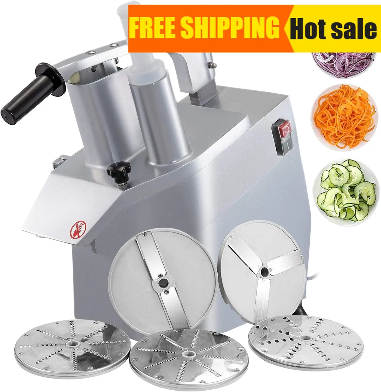 

110V Commercial Food Processor 2 Feeding Holes 550W Electric Vegetable Slicer 1600 RPM Stainless Steel Vegetable Processor