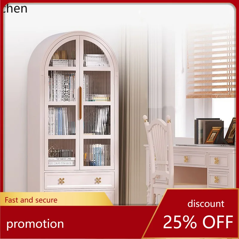 

ZML Solid Wood Curved Bookcase Living Room Changhong Glass Display Cabinet Storage Organizer