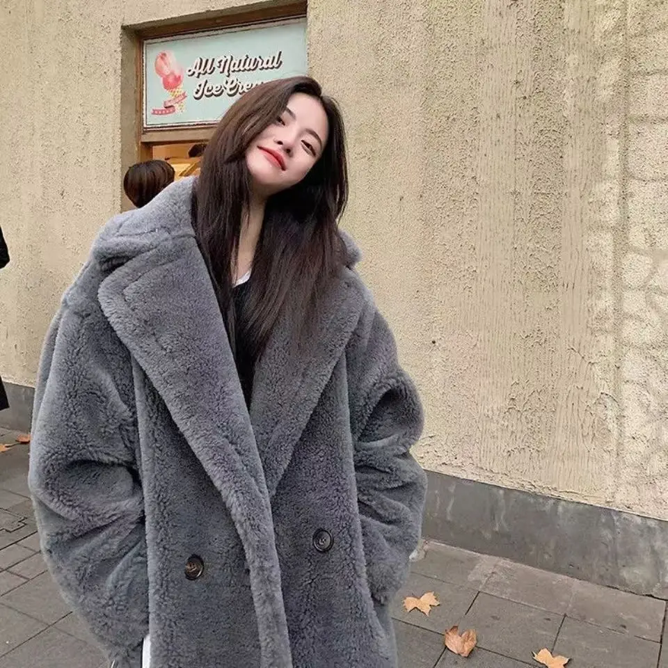 Super Long Fluffy Faux Fox Fur Trench Coat Women Lapel Contrast Color Furry Jacket Winter Clothes Women Faux Fur Coats Wh27
