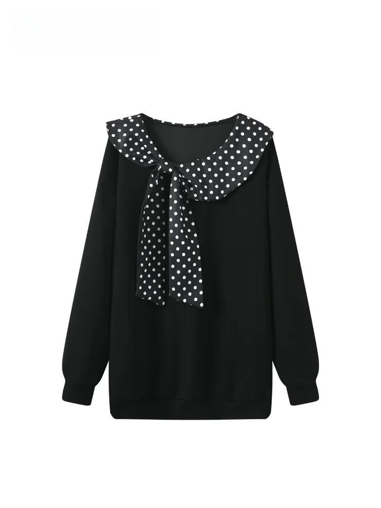 Französischer Strickpullover in Übergröße mit langen Ärmeln für Damen, Herbst, gepunktetes Patchwork, modisches Oberteil, trendige Übergröße