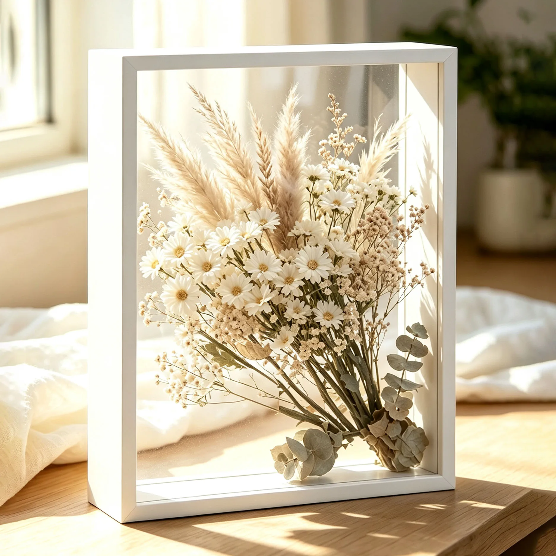 Clear Acrylic Double-Sided Shadow Box Frame 4cm Depth, Wooden Display Case for DIY Flowers & Keepsakes, Home Decor