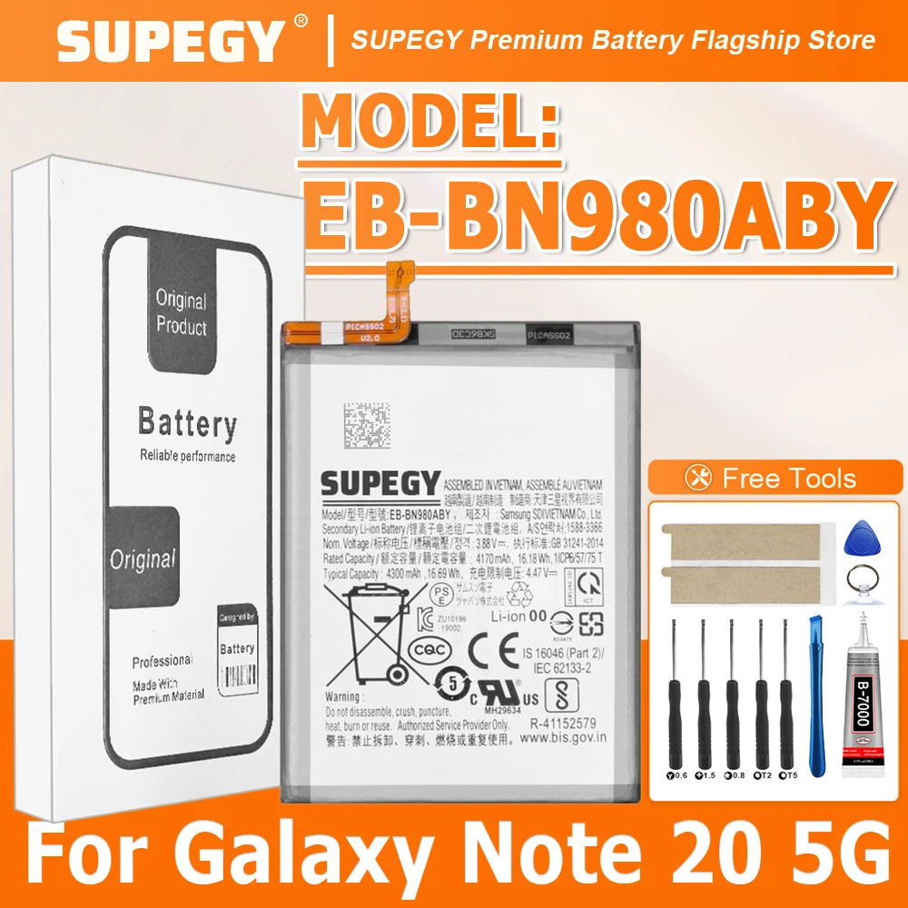 2026 Years SUPEGY 100% New High Quality EB-BN980ABY Battery For SAMSUNG Galaxy NOTE 20 5G mobile phone Bateria+ Free Tools