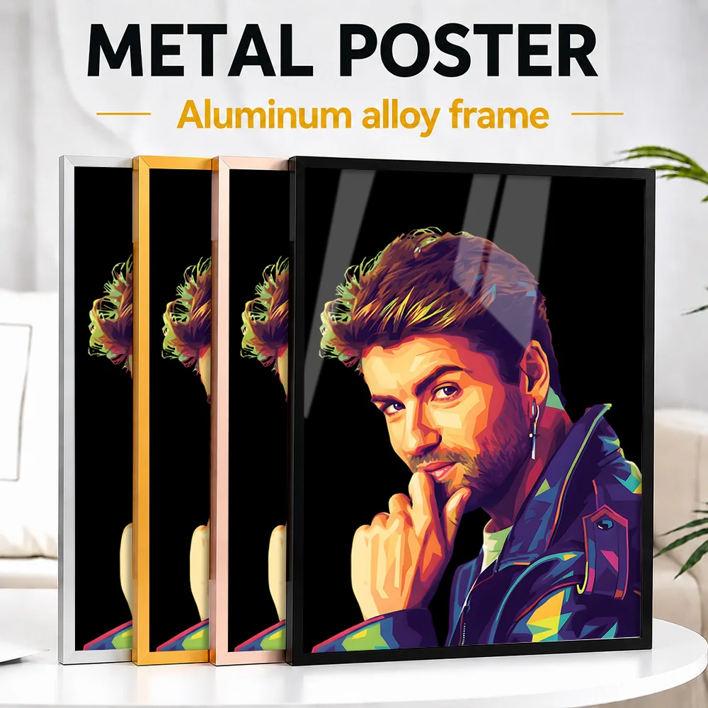 Pop Color Of George Michael Framed Aluminum Metal Poster Customized Photo High Contrast Graphic Style Wall Art For Home Office