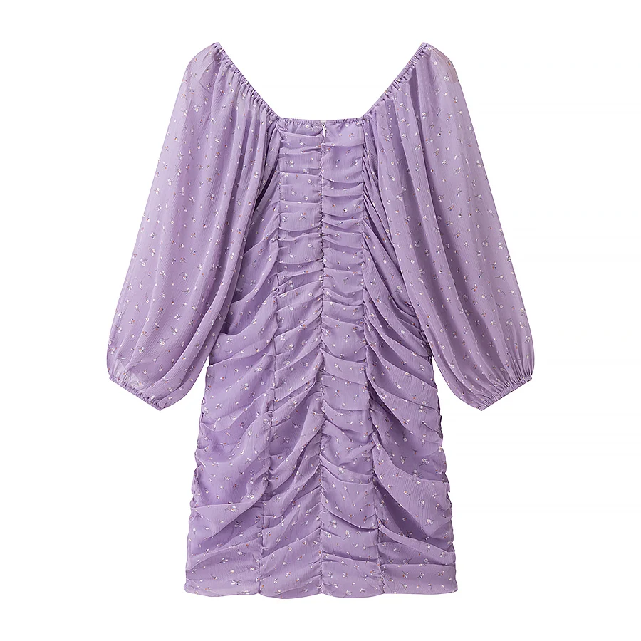 Kolekcja Jesień 2025 Nowości Damska Sukienka w Stylu Country z Kwadratowym Dekoltem, Długa, Dopasowana, Plisowana, z Nadrukiem, Obcisła, Codzienna, Krój X-Cut