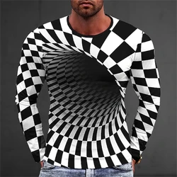 Men's T Shirt Tee Graphic Prints Geometry Crew Neck Tops Optical Illusion 3D Printed Outdoor Tops T-shirt Long Sleeve Clothing