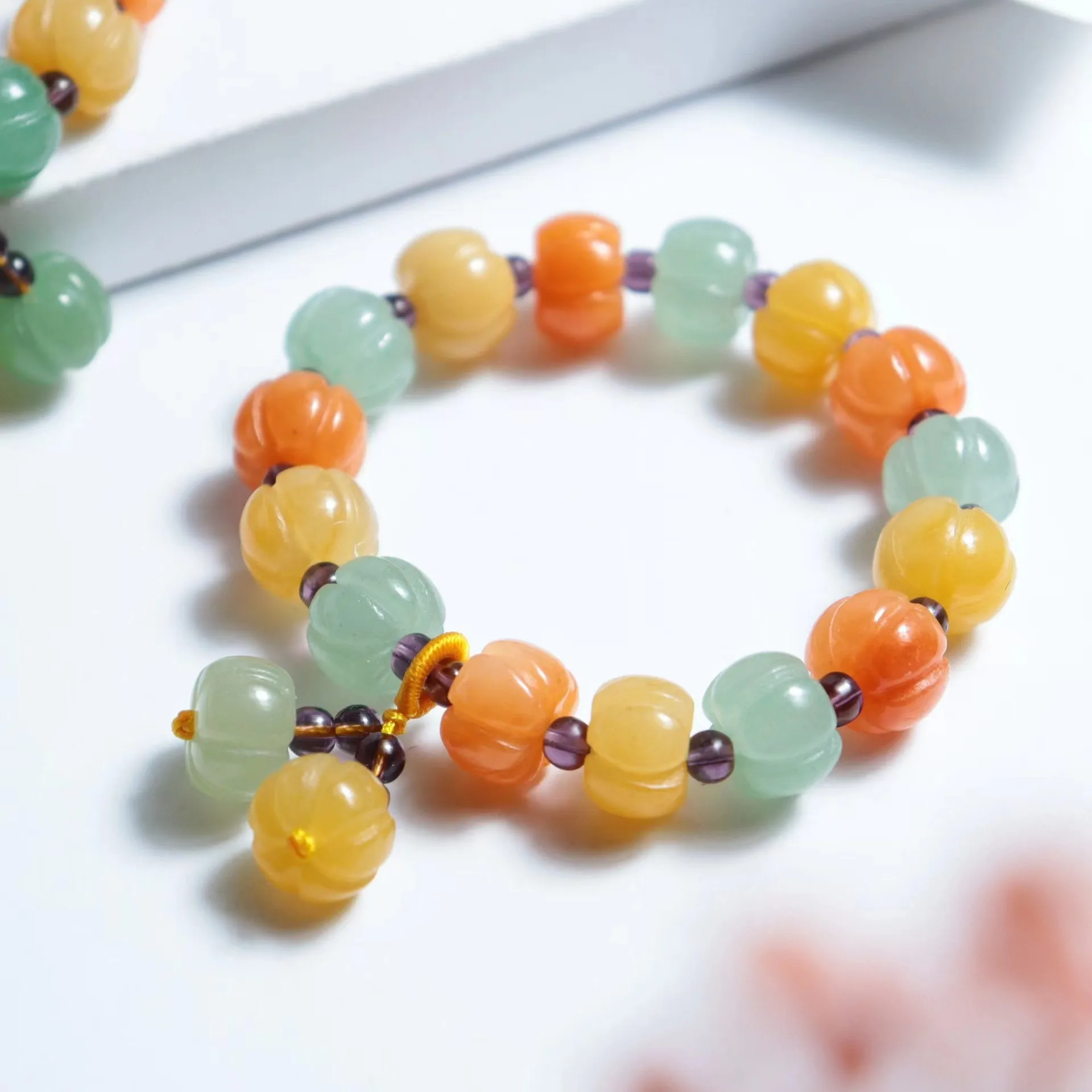 Xinjiang natural new ethnic style gold silk jade pumpkin apple bracelet jewelry jade Gobi colored jade bracelet