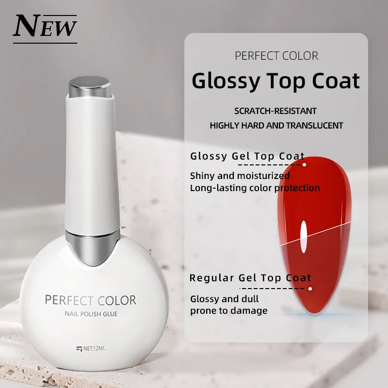 PERFECT COLOR Gel Gel Top Coat and Base Coat Set - Shiny Top Coat, Long Lasting High Gloss,Soak Off LED Nail Lamp Gel Base