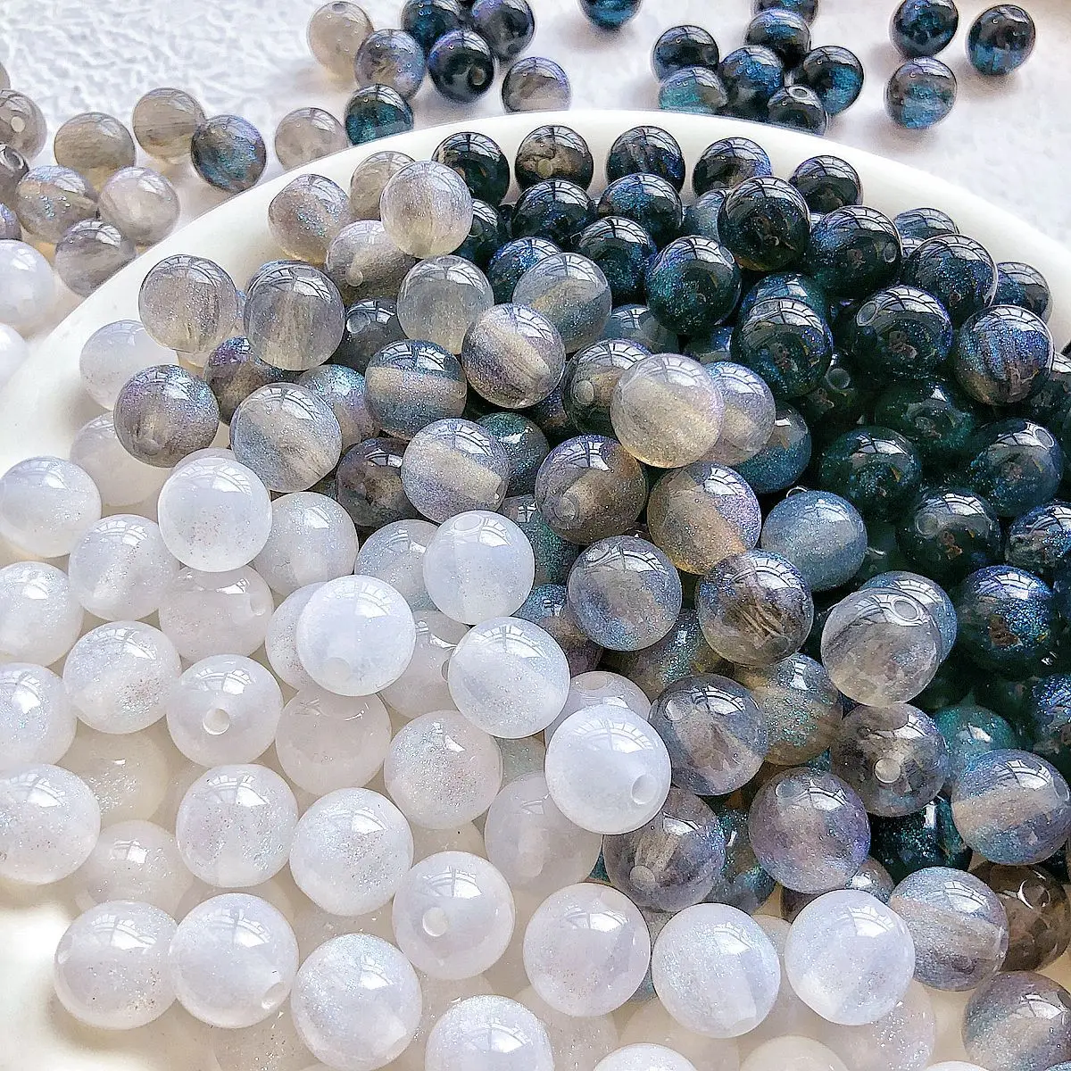 50 قطعة 10 مللي متر السماء المرصعة بالنجوم منقوشة الخرز المستديرة ، الأزرق حورية البحر الأميرة حالمة الخرز ، السماء المرصعة بالنجوم سلسلة الخرز ، قلادة سوار ذاتي الصنع