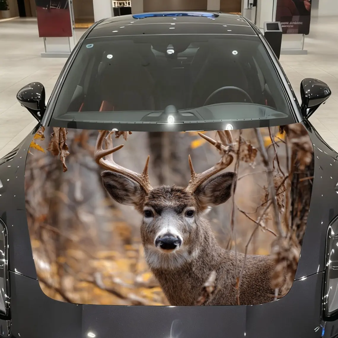 

Autumn Forest Deer Car Hood Vinyl Wraps, PVC Waterproof Car Bonnet Decals, Self-Adhesive Scratch-Resistant Stickers For Engine C