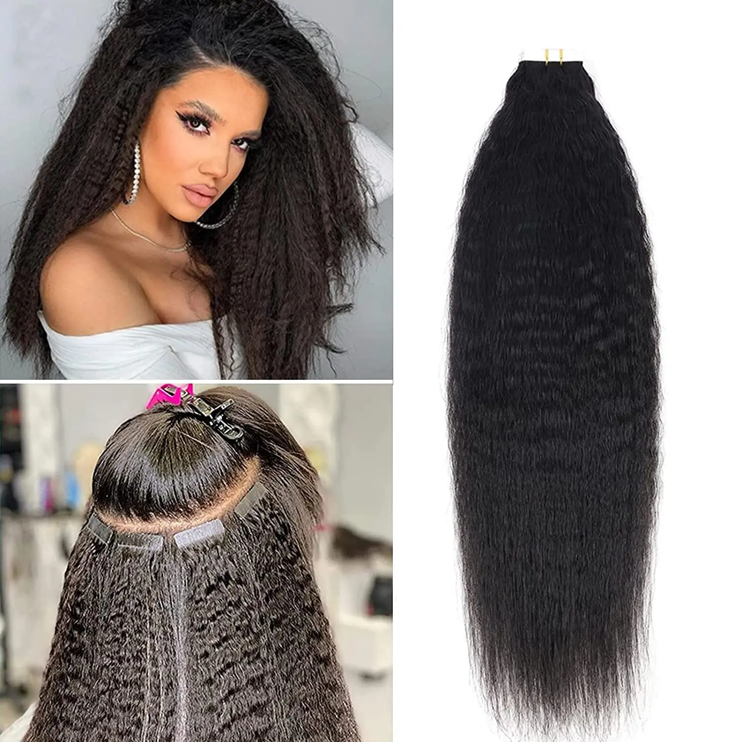 

Tape in Hair Extensions Human Hair for Black Women Kinky Straight PU Skin Weft Hair Extensions Natural Tape in Hair Extensions