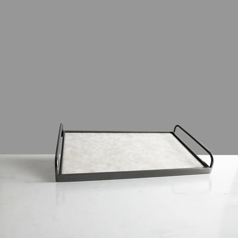 Metal Decorative Tray Leather Storage Tray Modern Minimalist Living Room Coffee Table Desk Organizer Home Decoration Storage